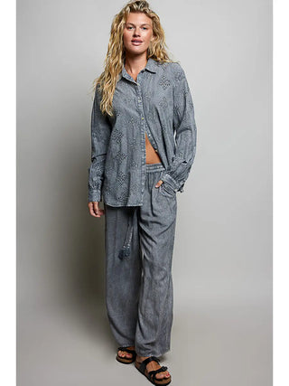 POL Vintage Washed Trim Tassel Wide Leg Pants-Pants-Pol Clothing-Stuffology - Where Vintage Meets Modern, A Boutique for Real Women in Crosbyton, TX