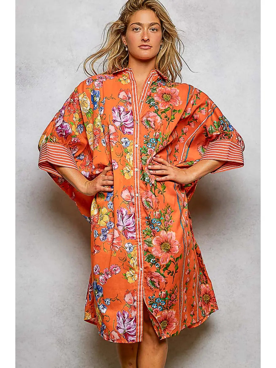 Short Sleeve Floral Maxi Button Down Dress-Dresses-Pol Clothing-Stuffology - Where Vintage Meets Modern, A Boutique for Real Women in Crosbyton, TX