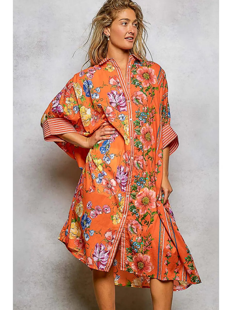 Short Sleeve Floral Maxi Button Down Dress-Dresses-Pol Clothing-Stuffology - Where Vintage Meets Modern, A Boutique for Real Women in Crosbyton, TX