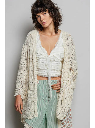 POL Clothing Crochet Weave Boho Cardigan-Cardigan-POL Clothing-Stuffology - Where Vintage Meets Modern, A Boutique for Real Women in Crosbyton, TX