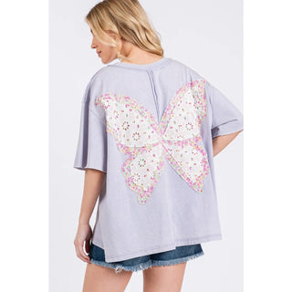 Butterfly Dreams Oversized Pocket Front T-Shirt-Oversized Top-Sage + Fig-Stuffology - Where Vintage Meets Modern, A Boutique for Real Women in Crosbyton, TX