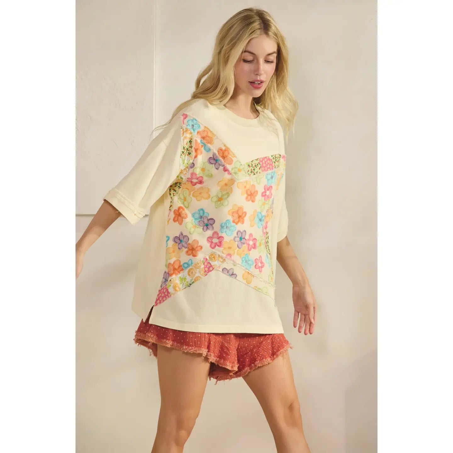 The Wildflower Way Patchwork Tee-Loose Fit Top-Sage + Fig-Stuffology - Where Vintage Meets Modern, A Boutique for Real Women in Crosbyton, TX