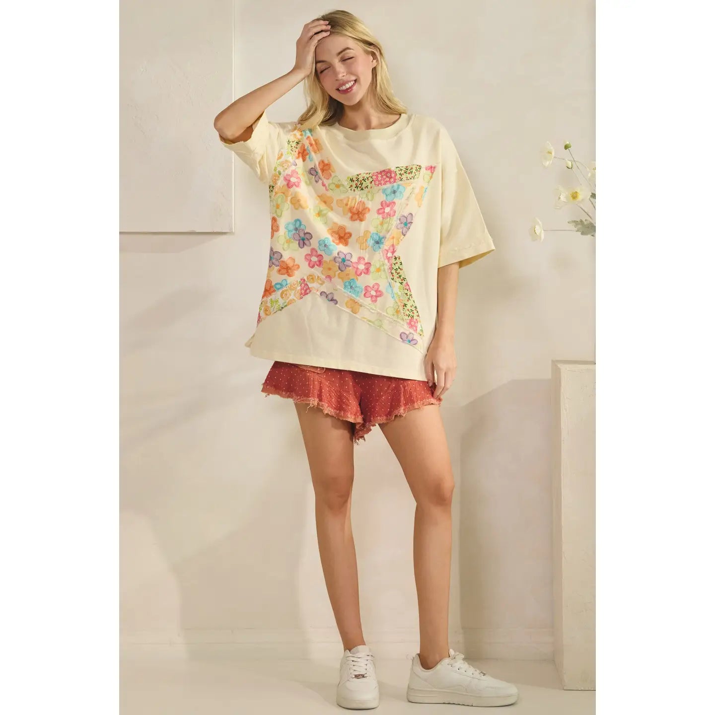 The Wildflower Way Patchwork Tee-Loose Fit Top-Sage + Fig-Stuffology - Where Vintage Meets Modern, A Boutique for Real Women in Crosbyton, TX