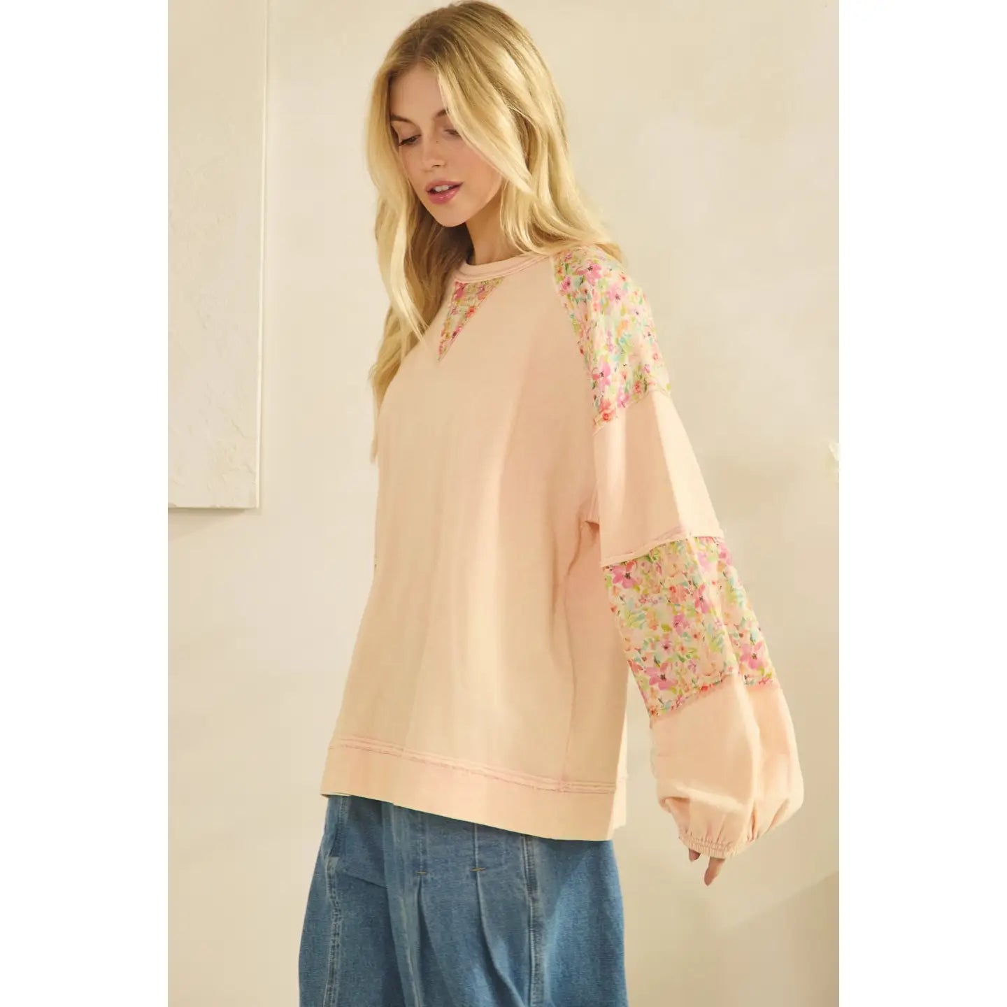 Long Sleeve Patchwork Sweatshirt-Top-Sage + Fig-Stuffology - Where Vintage Meets Modern, A Boutique for Real Women in Crosbyton, TX