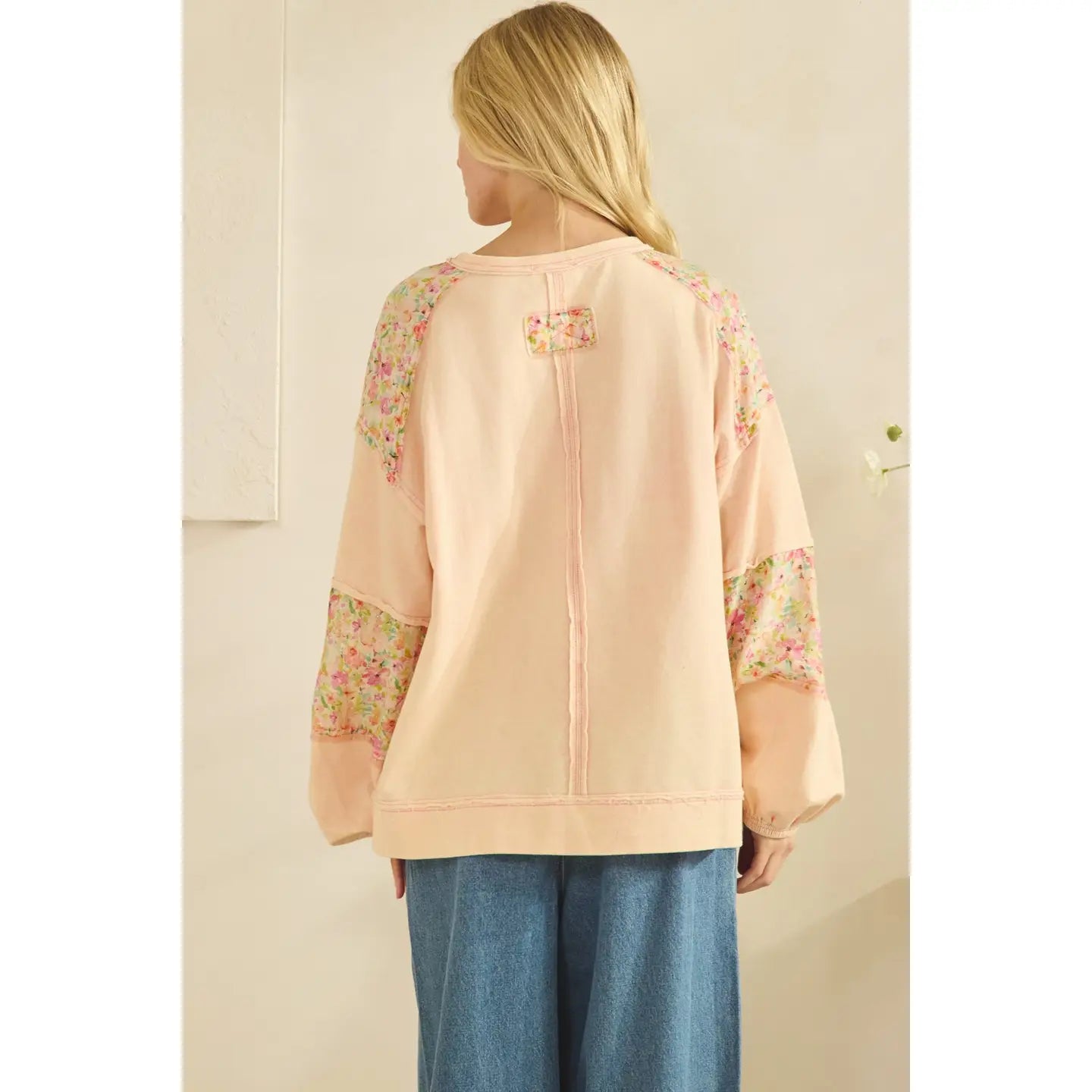 Long Sleeve Patchwork Sweatshirt-Top-Sage + Fig-Stuffology - Where Vintage Meets Modern, A Boutique for Real Women in Crosbyton, TX