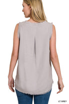 Linen Pre-Washed Frayed Edge V-Neck Tank Top | Stuffology Boutique-Tank Tops-Stuffology - Where Vintage Meets Modern-Stuffology - Where Vintage Meets Modern, A Boutique for Real Women in Crosbyton, TX