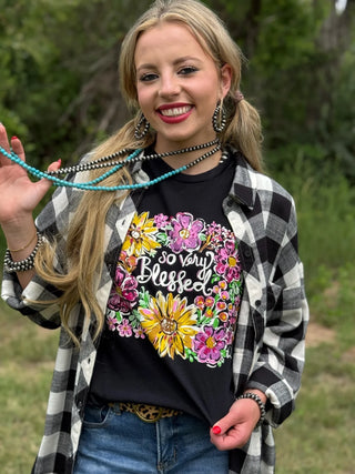 So Very Blessed Graphic Tee-Graphic Tees-Stuffology Boutique -Stuffology - Where Vintage Meets Modern, A Boutique for Real Women in Crosbyton, TX