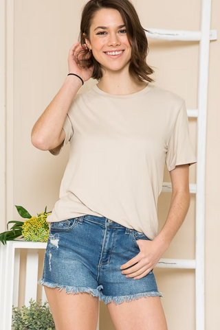 POL Clothing Solid Short Sleeve Top-Tees-Burgundy Apparel-Stuffology - Where Vintage Meets Modern, A Boutique for Real Women in Crosbyton, TX