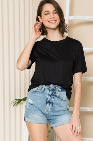 POL Clothing Solid Short Sleeve Top-Tees-Burgundy Apparel-Stuffology - Where Vintage Meets Modern, A Boutique for Real Women in Crosbyton, TX