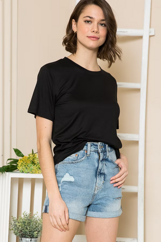POL Clothing Solid Short Sleeve Top-Tees-Burgundy Apparel-Stuffology - Where Vintage Meets Modern, A Boutique for Real Women in Crosbyton, TX