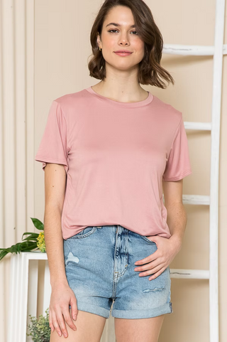 POL Clothing Solid Short Sleeve Top-Tees-Burgundy Apparel-Stuffology - Where Vintage Meets Modern, A Boutique for Real Women in Crosbyton, TX