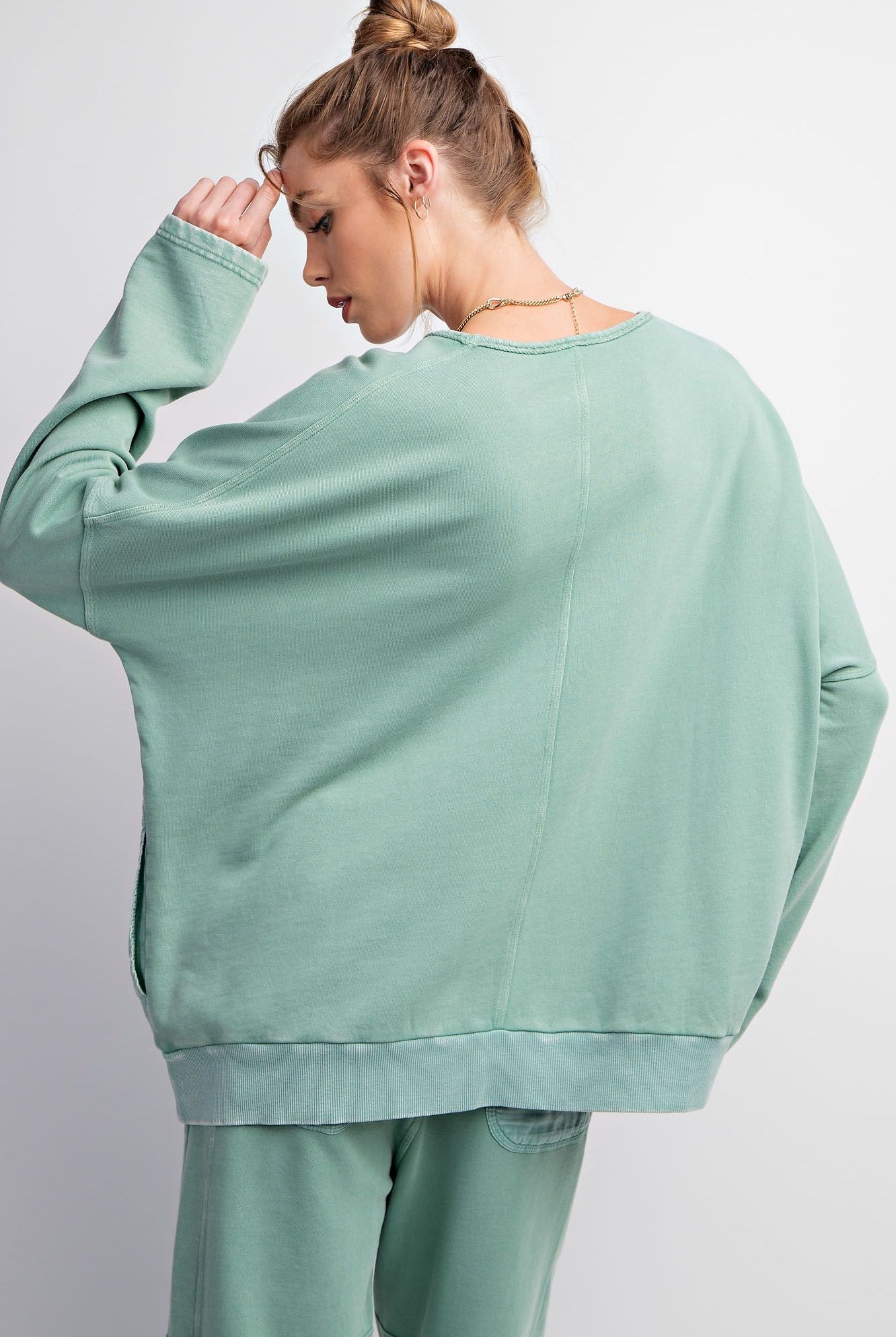 Teal Green Mineral Wash French Terry Top | Stuffology Boutique-Long Sleeves-Easel-Stuffology - Where Vintage Meets Modern, A Boutique for Real Women in Crosbyton, TX