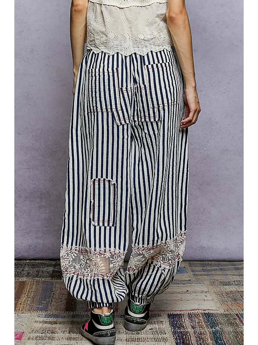 Navy Stripe Double Gauze Pants-Pants-POL Clothing-Stuffology - Where Vintage Meets Modern, A Boutique for Real Women in Crosbyton, TX