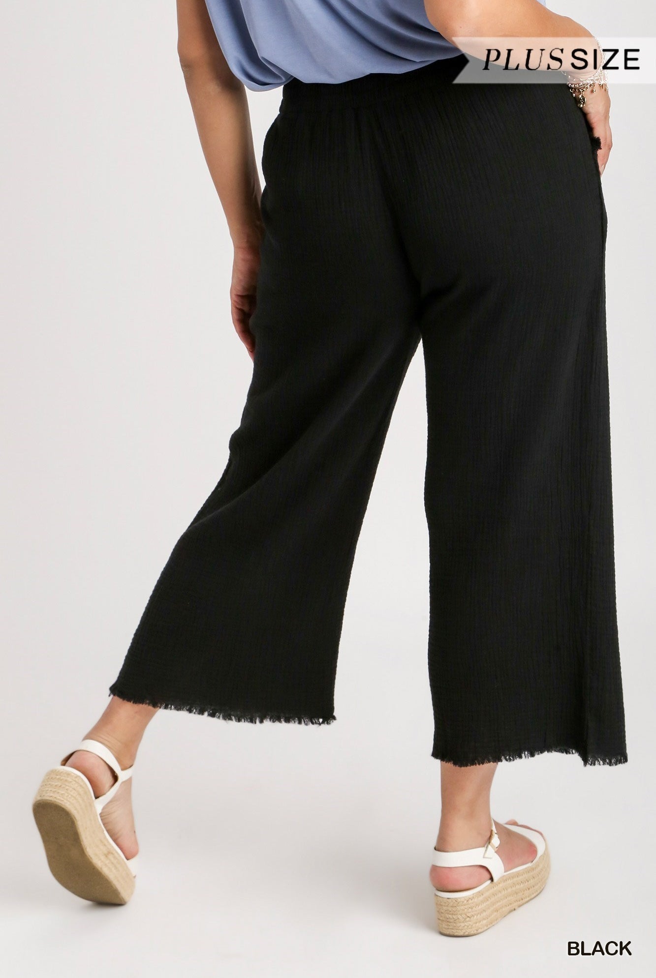 Wide Leg Pants with Elastic Waist Band & Unfinished Hem | Stuffology Boutique-Pants-Umgee-Stuffology - Where Vintage Meets Modern, A Boutique for Real Women in Crosbyton, TX