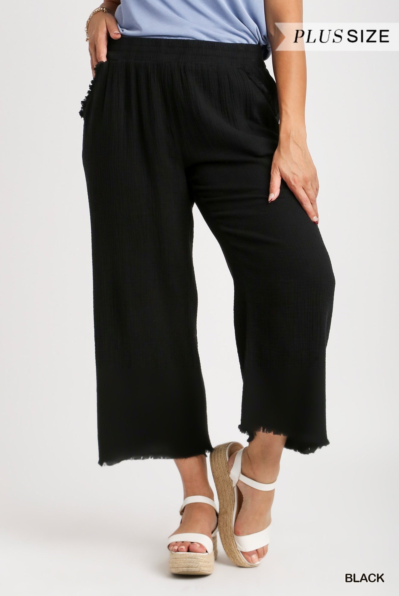 Wide Leg Pants with Elastic Waist Band & Unfinished Hem | Stuffology Boutique-Pants-Umgee-Stuffology - Where Vintage Meets Modern, A Boutique for Real Women in Crosbyton, TX
