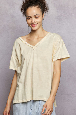 POL Clothing V-Neck Cotton Knit Short Sleeve Top-Tees-Pol Clothing-Stuffology - Where Vintage Meets Modern, A Boutique for Real Women in Crosbyton, TX