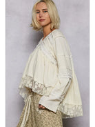 V-Neck Double Gauze Lace Detail A-Line Woven Top-Top-Pol Clothing-Stuffology - Where Vintage Meets Modern, A Boutique for Real Women in Crosbyton, TX