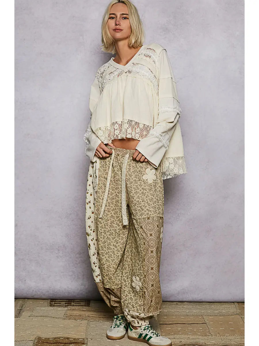 V-Neck Double Gauze Lace Detail A-Line Woven Top-Top-Pol Clothing-Stuffology - Where Vintage Meets Modern, A Boutique for Real Women in Crosbyton, TX