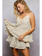 Floral Cotton Pintuck Ruffle Button Down Cami Top – Almond-Tank Tops-POL Clothing-Stuffology - Where Vintage Meets Modern, A Boutique for Real Women in Crosbyton, TX