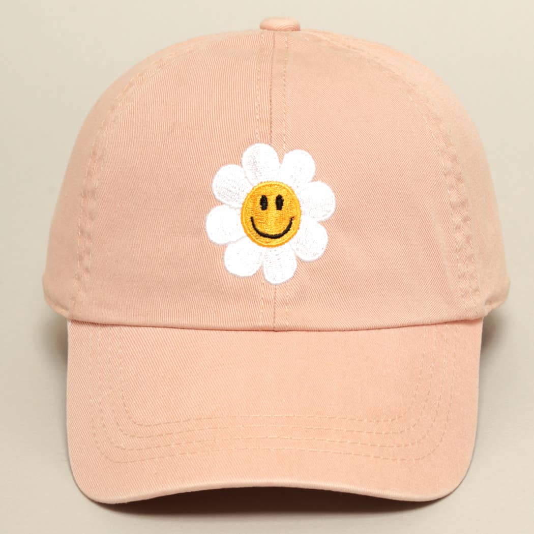 Happy Face Flower Embroidered Baseball Cap | Stuffology Boutique-Hats-Fashion City-Stuffology - Where Vintage Meets Modern, A Boutique for Real Women in Crosbyton, TX