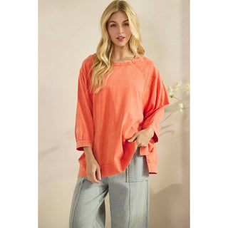 ORANGE MINERAL WASH OVERSIZE PUFF-SLEEVE PULLOVER TEE-TOP-Sage + Fig-Stuffology - Where Vintage Meets Modern, A Boutique for Real Women in Crosbyton, TX