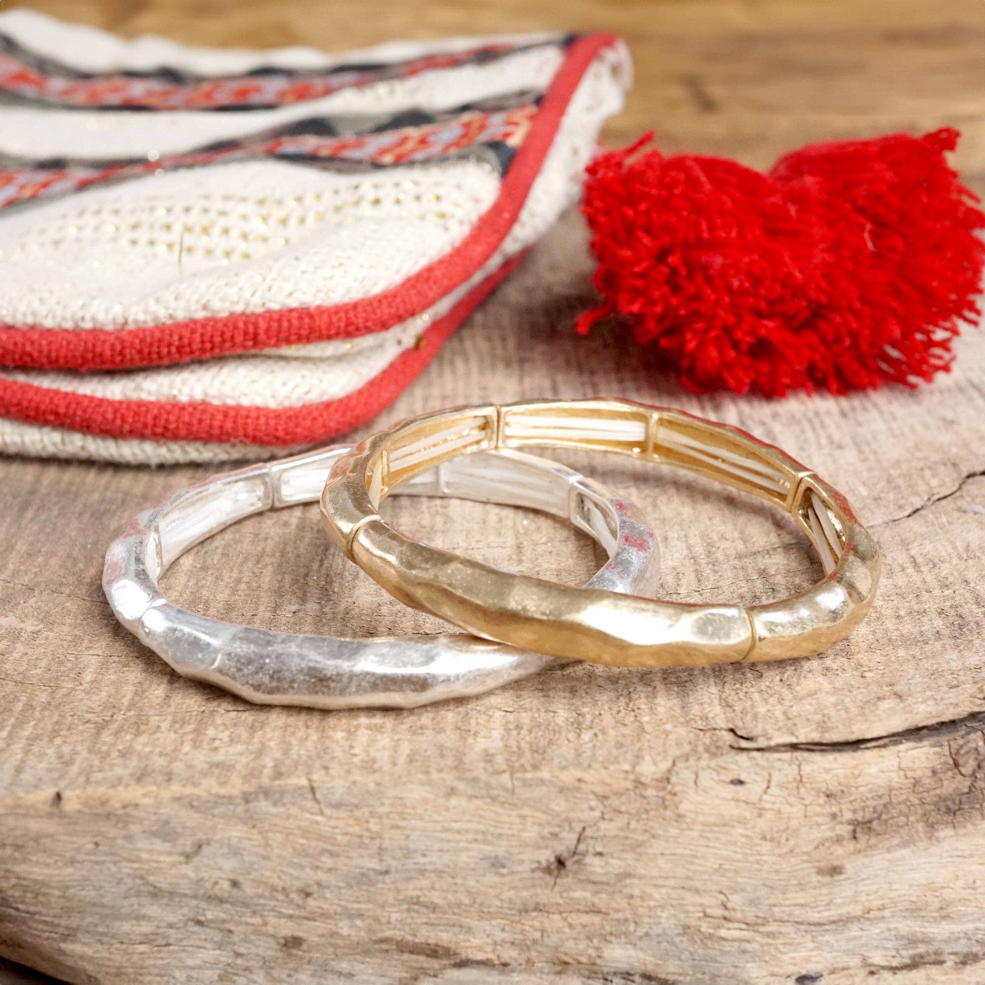 Boho Stretchy Minimalist Bangle Raw Textured Worn Gold-Bracelets-PennyLine inc-Stuffology - Where Vintage Meets Modern, A Boutique for Real Women in Crosbyton, TX