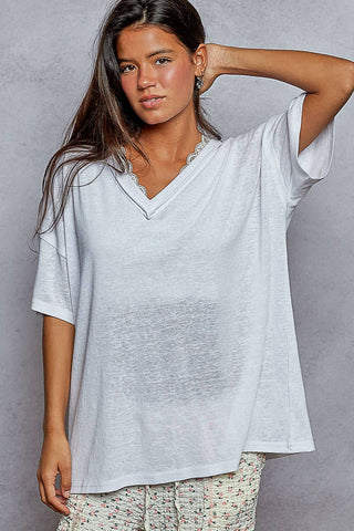 POL Clothing V-neck short sleeve stone washing knit top-Pol Clothing-Stuffology - Where Vintage Meets Modern, A Boutique for Real Women in Crosbyton, TX