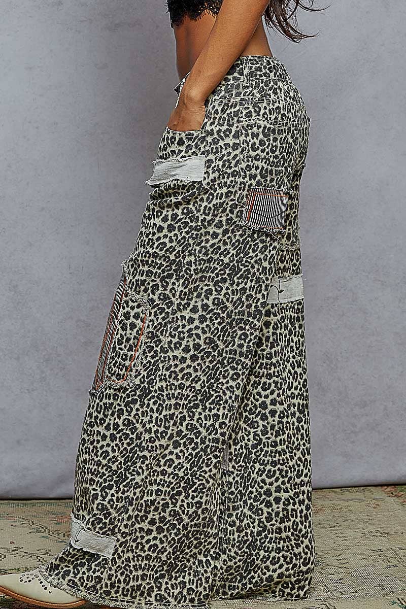 POL Clothing - Leopard Strip patches back pocket accented drawstring woven pants-Pol Clothing-Stuffology - Where Vintage Meets Modern, A Boutique for Real Women in Crosbyton, TX