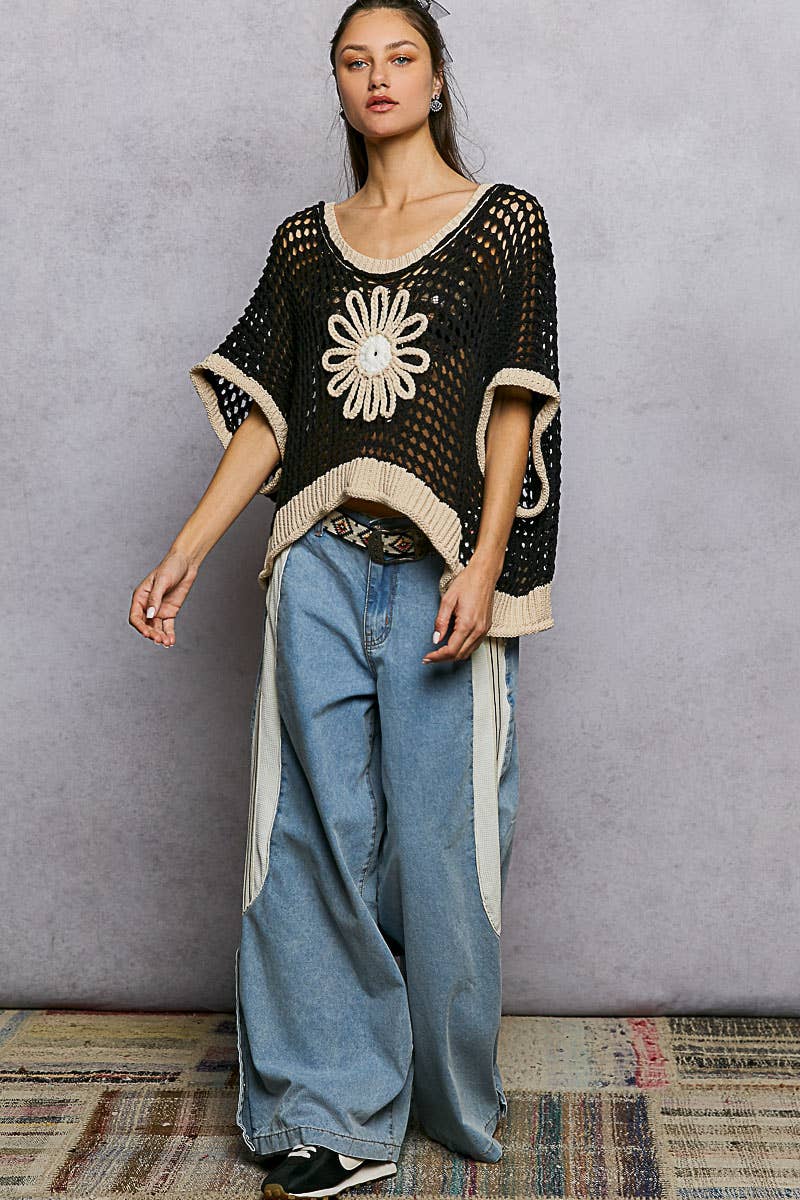 POL Clothing Round Neck Sleeveless Floral Open Crochet Sweater-Sweater Vest-Pol Clothing-Stuffology - Where Vintage Meets Modern, A Boutique for Real Women in Crosbyton, TX