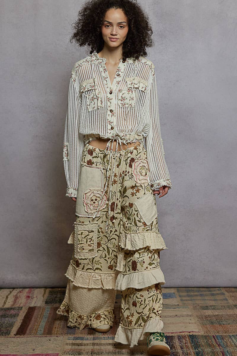 Cream Vintage Washed Floral Print Hoodie Jacket-Jackets-Pol Clothing-Stuffology - Where Vintage Meets Modern, A Boutique for Real Women in Crosbyton, TX