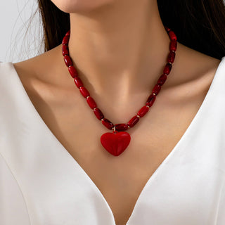 Crimson Heart Beaded Necklace | 80N92992-Necklaces-JOSSLYN by wall to wall-Stuffology - Where Vintage Meets Modern, A Boutique for Real Women in Crosbyton, TX