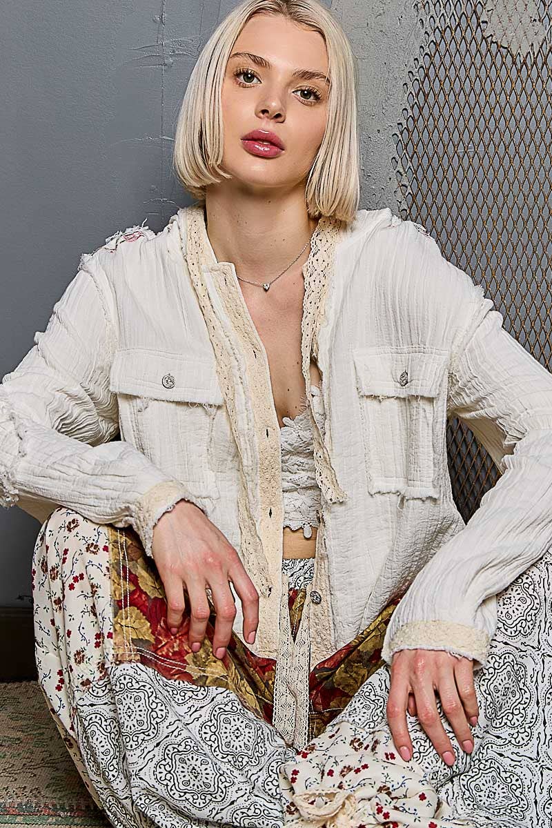 Vintage Wash Double Gauze Hoodie Jacket-Hoodie-Pol Clothing-Stuffology - Where Vintage Meets Modern, A Boutique for Real Women in Crosbyton, TX