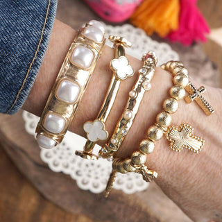 Eternal Glow – Eternity Stretchy Bangle with Cabochons or Pearls-Bracelets-PennyLine inc-Stuffology - Where Vintage Meets Modern, A Boutique for Real Women in Crosbyton, TX