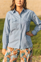 LIGHT DENIM CHAMBRAY SHIRT-Shirt / Jacket-Turquoise Haven-Stuffology - Where Vintage Meets Modern, A Boutique for Real Women in Crosbyton, TX