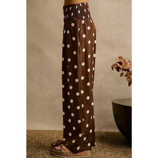 POLKA DOT CREPE SMOCKED POCKET WIDE LEG PANTS-Wide Leg Pants-So Me-Stuffology - Where Vintage Meets Modern, A Boutique for Real Women in Crosbyton, TX
