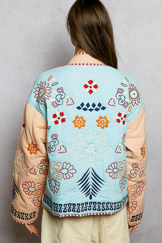 Graphic Colorful Embroidery Roomy Fit Jacket-Pol Clothing-Stuffology - Where Vintage Meets Modern, A Boutique for Real Women in Crosbyton, TX