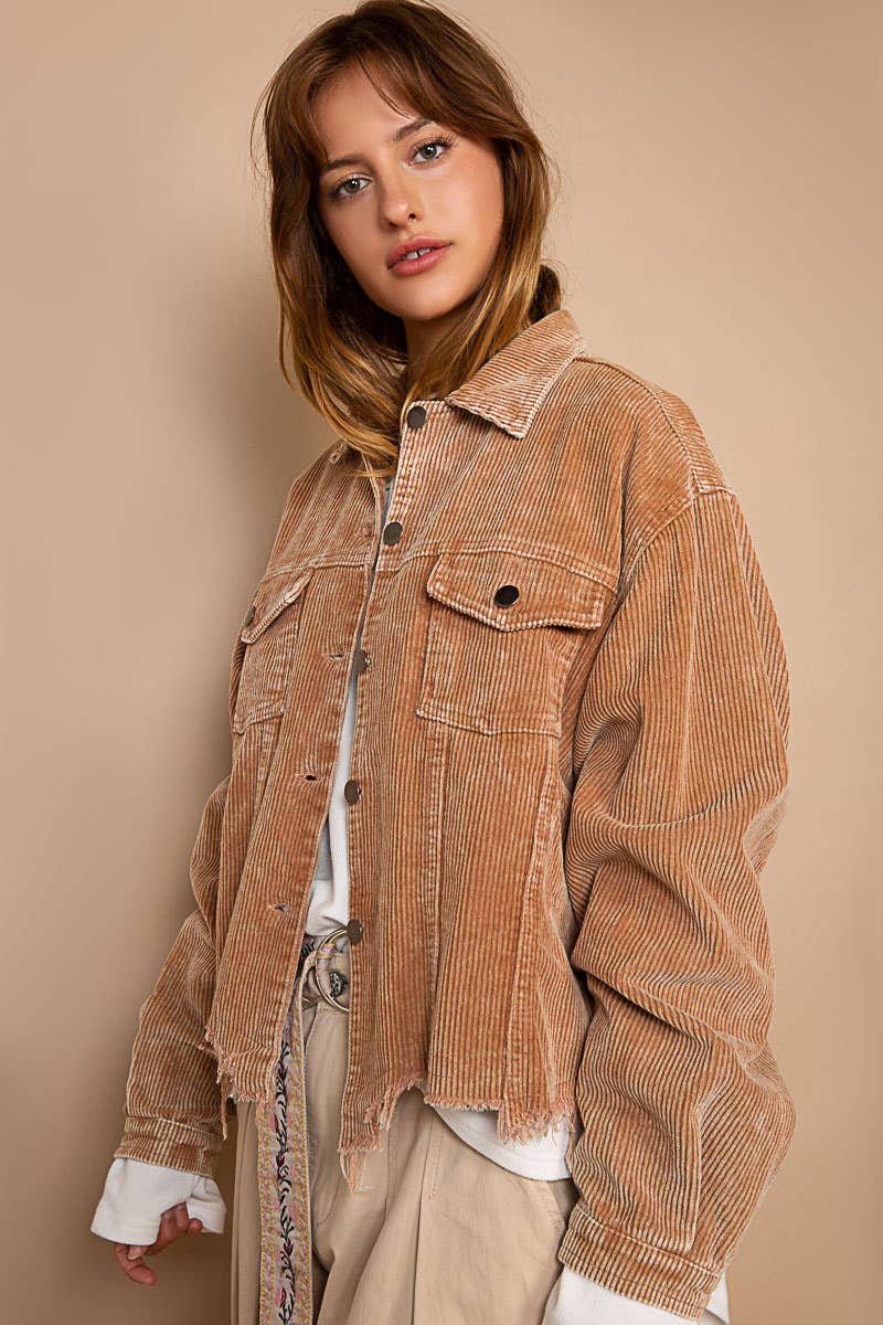 Distressed Hem Corduroy Jacket /Stuffology Boutique-Jackets-Pol Clothing-Stuffology - Where Vintage Meets Modern, A Boutique for Real Women in Crosbyton, TX