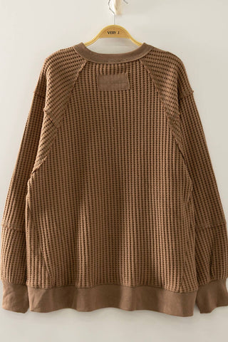 Waffle Patch Detail Pullover Top-Pullover Top-VERY J-Stuffology - Where Vintage Meets Modern, A Boutique for Real Women in Crosbyton, TX