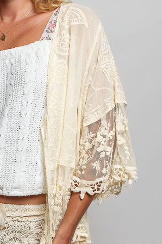 1/2 Sleeve Lace Ruffle Trim Opening Solid Crochet Cardigan-Cardigan-Pol Clothing-Stuffology - Where Vintage Meets Modern, A Boutique for Real Women in Crosbyton, TX