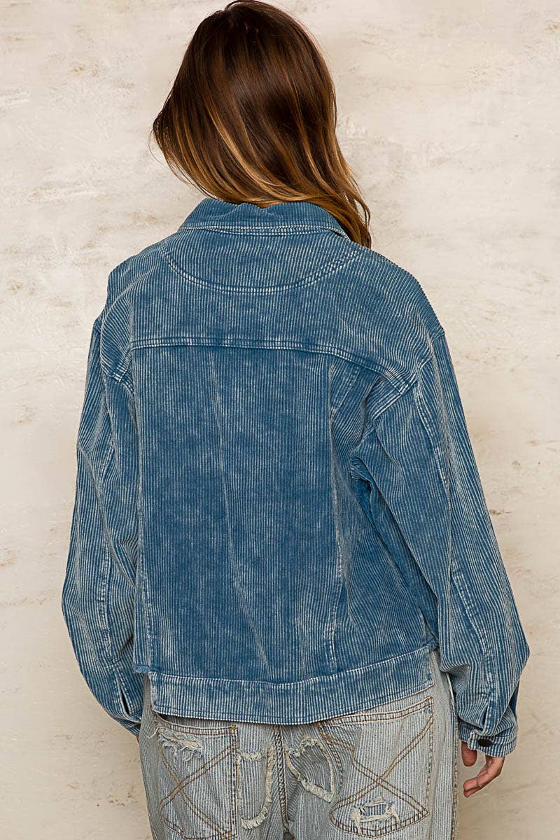 Distressed Hem Corduroy Jacket /Stuffology Boutique-Jackets-Pol Clothing-Stuffology - Where Vintage Meets Modern, A Boutique for Real Women in Crosbyton, TX