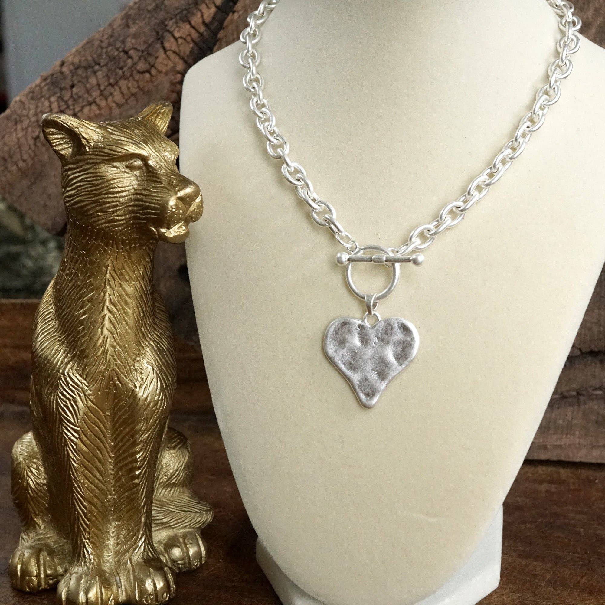 Boho Hammered Heart Front Toggle Necklace – Rustic Gold or Silver-Necklaces-PennyLine inc-Stuffology - Where Vintage Meets Modern, A Boutique for Real Women in Crosbyton, TX