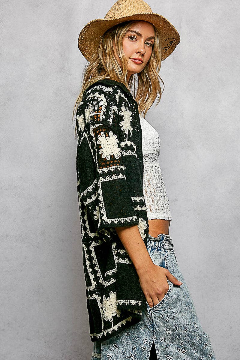 Short Sleeve Button Collar Granny Square Crochet Shirt Top-Pol Clothing-Stuffology - Where Vintage Meets Modern, A Boutique for Real Women in Crosbyton, TX