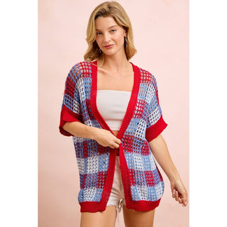 Checker Board Open Knit Cardigan-Cardigan-BiBi-Stuffology - Where Vintage Meets Modern, A Boutique for Real Women in Crosbyton, TX