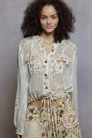Cream Vintage Washed Floral Print Hoodie Jacket-Jackets-Pol Clothing-Stuffology - Where Vintage Meets Modern, A Boutique for Real Women in Crosbyton, TX