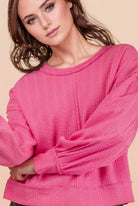 Raw Edge Detail Oversized Textured Knit Top-Top-VERY J-Stuffology - Where Vintage Meets Modern, A Boutique for Real Women in Crosbyton, TX