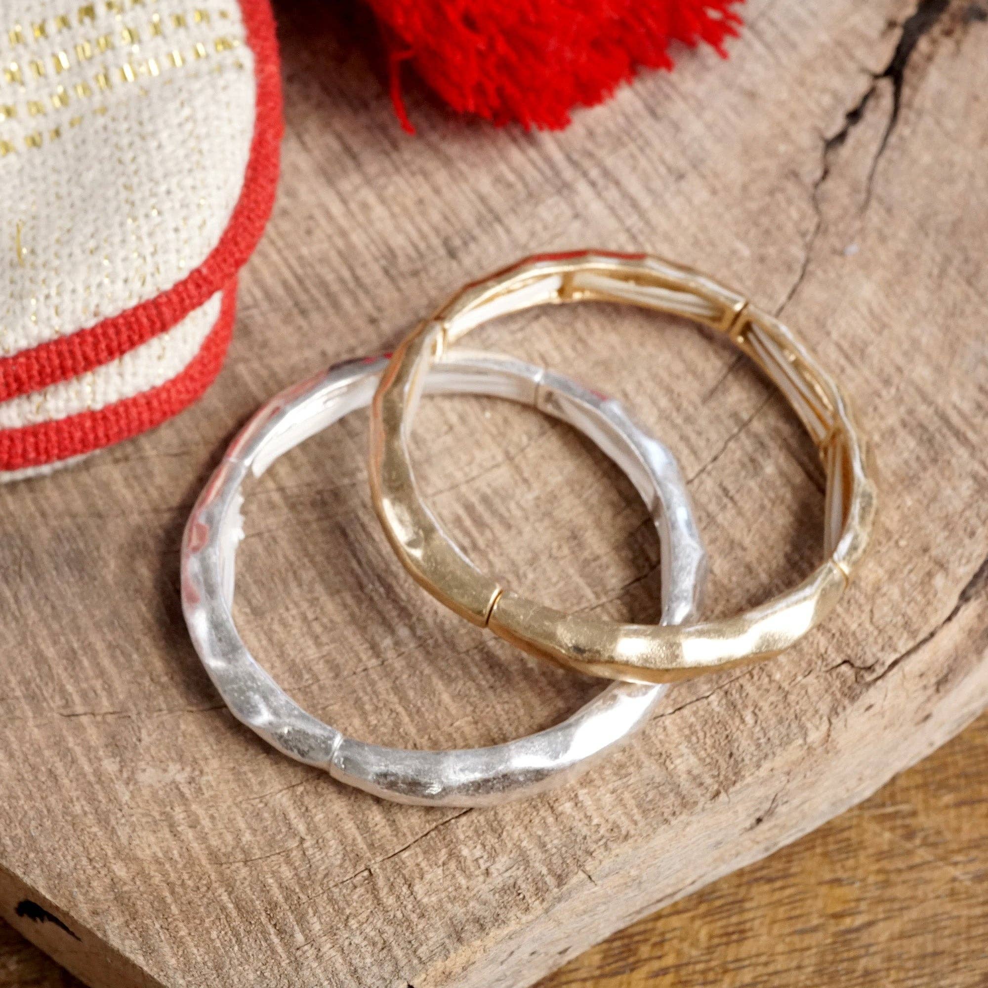 Boho Stretchy Minimalist Bangle Raw Textured Worn Gold-Bracelets-PennyLine inc-Stuffology - Where Vintage Meets Modern, A Boutique for Real Women in Crosbyton, TX