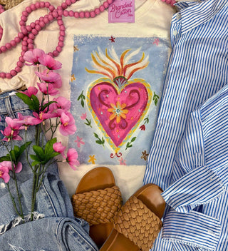 Floral Sacred Heart Graphic Tee-Graphic Tees-Branded Cotton-Stuffology - Where Vintage Meets Modern, A Boutique for Real Women in Crosbyton, TX