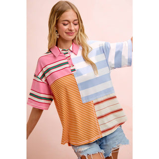 MIX AND MATCH STRIPE COLOR BLOCK PULLOVER TOP