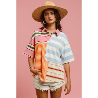 MIX AND MATCH STRIPE COLOR BLOCK PULLOVER TOP