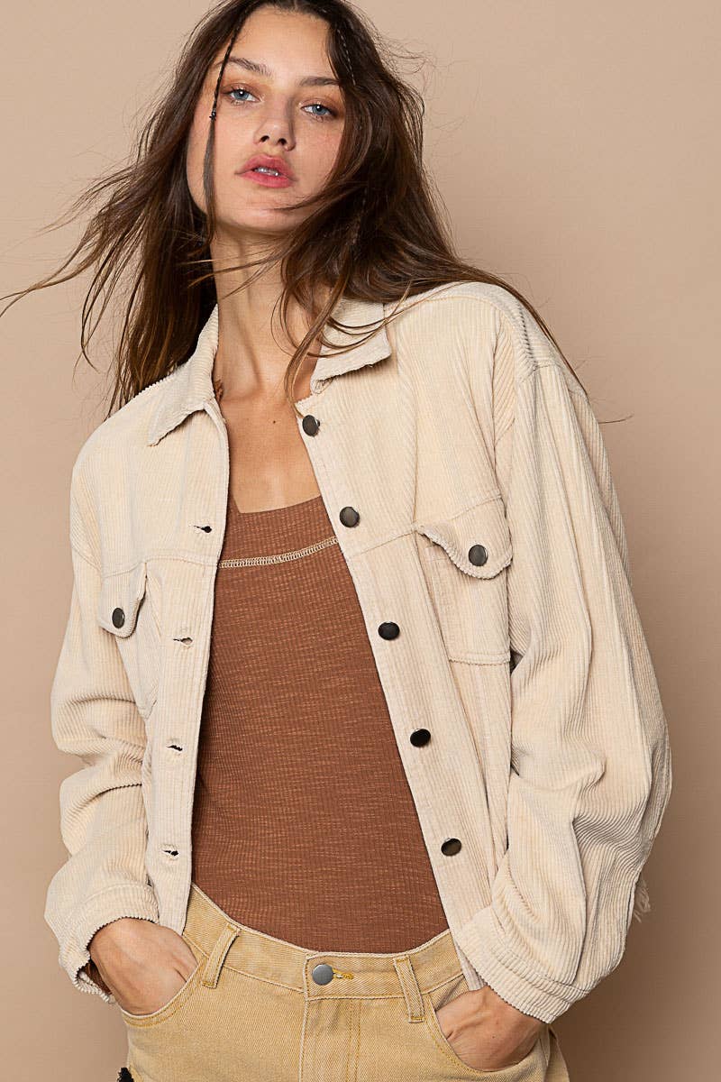 Distressed Hem Corduroy Jacket /Stuffology Boutique-Jackets-Pol Clothing-Stuffology - Where Vintage Meets Modern, A Boutique for Real Women in Crosbyton, TX